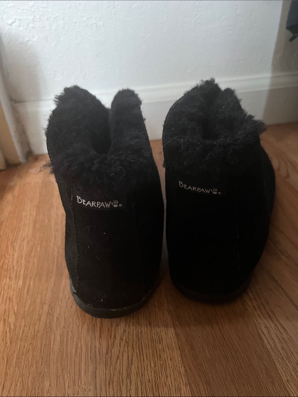 BearPaw Kids Black Shearling-Lined Slip-On Slippers